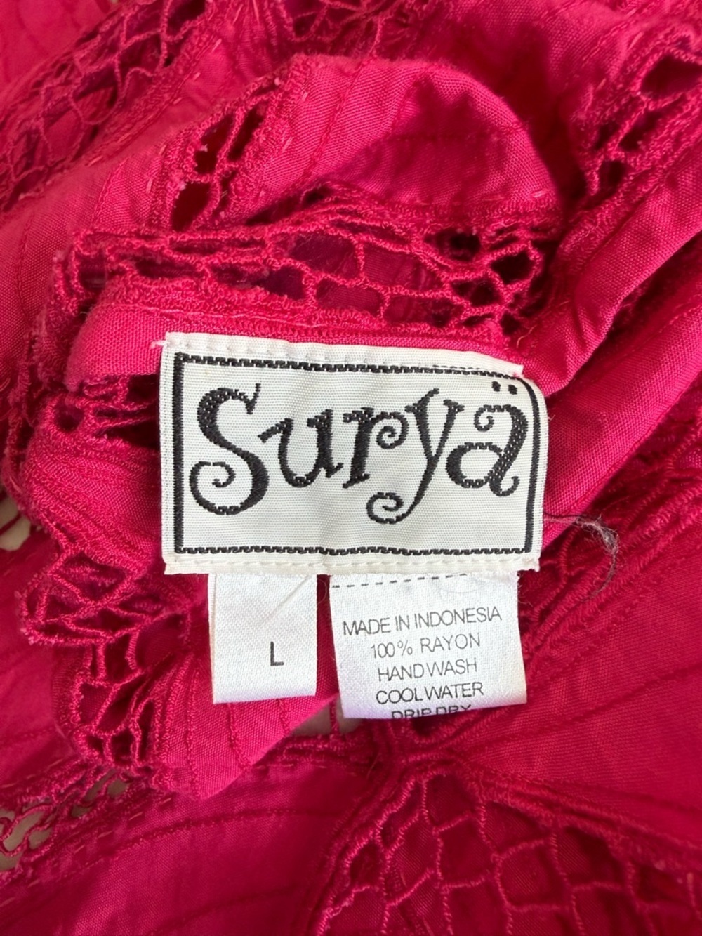 Surya Pink Beaded Sheer Floral Lace Top Boho Y2K Blouse Size L - Picture 5 of 12
